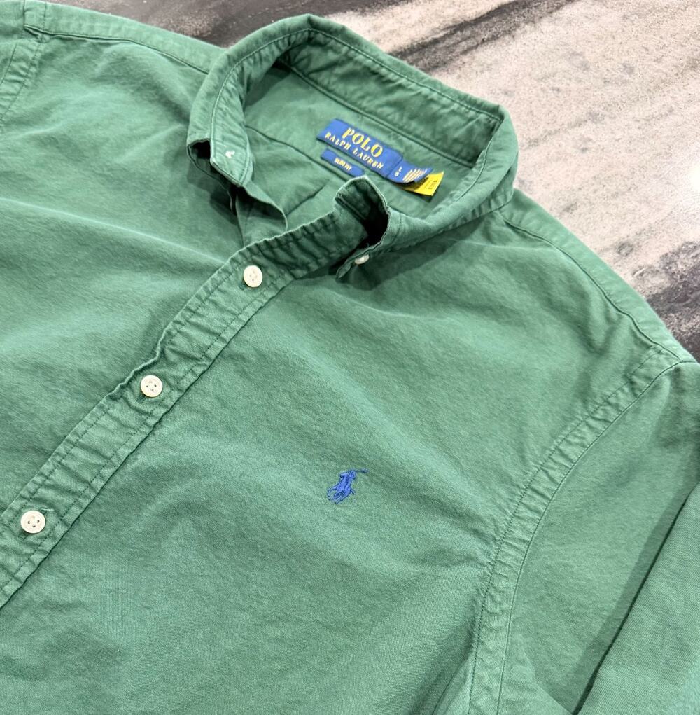 Polo Ralph Lauren Slim Fit Oxford Shirt Mens L Forest Green Navy Pony Button Up